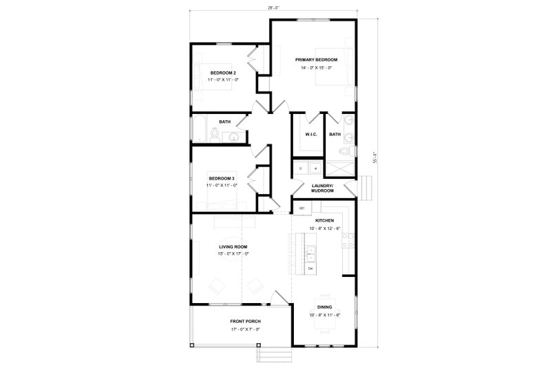 House Design - Floor Plan - Main Floor for Bungalow House Plan #936-50 - 3 bed, 2 bath
