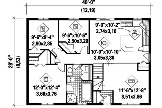 Floor Plan - Main Floor for Country House Plan #25-4816 - 3 bed, 1 bath