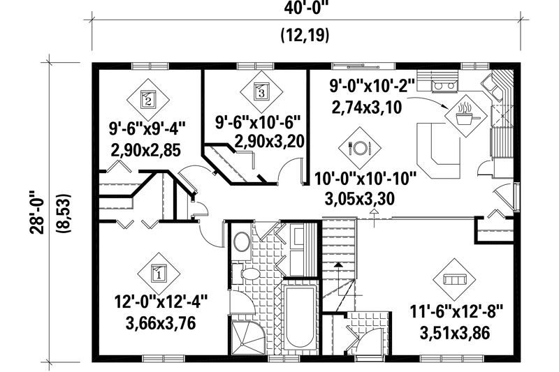 Dream House Plan - Floor Plan - Main Floor for Country House Plan #25-4816 - 3 bed, 1 bath