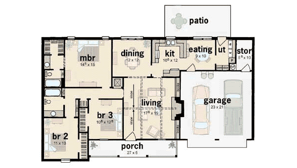 House Design - Ranch Floor Plan - Main Floor Plan #36-134