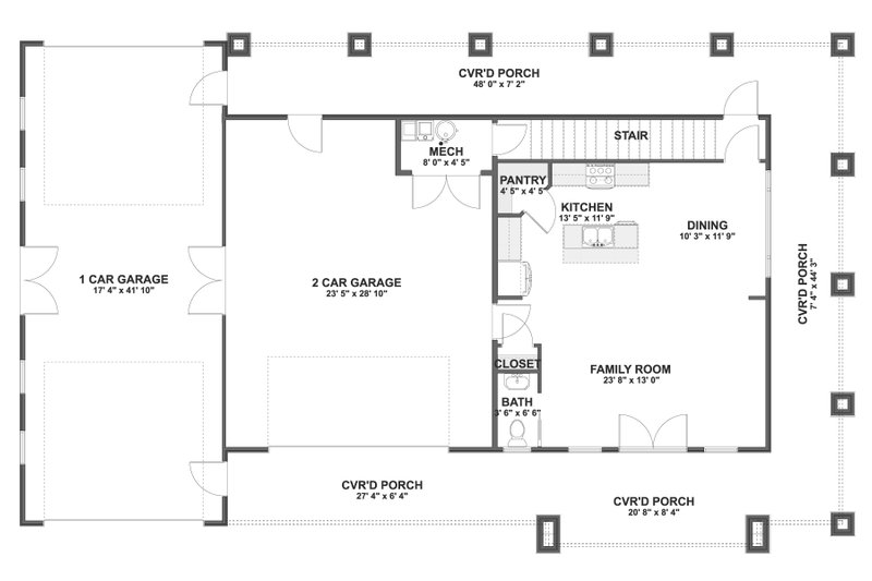 Dream House Plan - Floor Plan - Main Floor for Barndominium House Plan #1060-497 - 3 bed, 2.5 bath