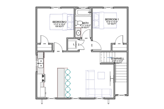 Floor Plan - Main Floor for Contemporary House Plan #1116-12 - 2 bed, 1.5 bath