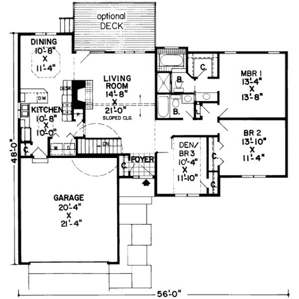 Floor Plan - Main Floor for Traditional House Plan #312-435 - 3 bed, 2 bath