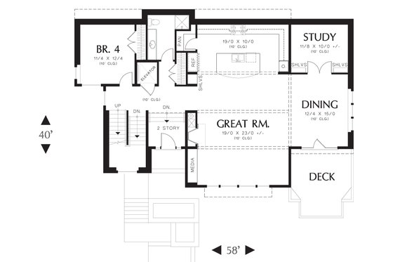 Floor Plan - Main Floor for Modern House Plan #48-613 - 4 bed, 4 bath