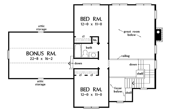 Floor Plan - Upper Floor for Farmhouse House Plan #929-688 - 3 bed, 2.5 bath