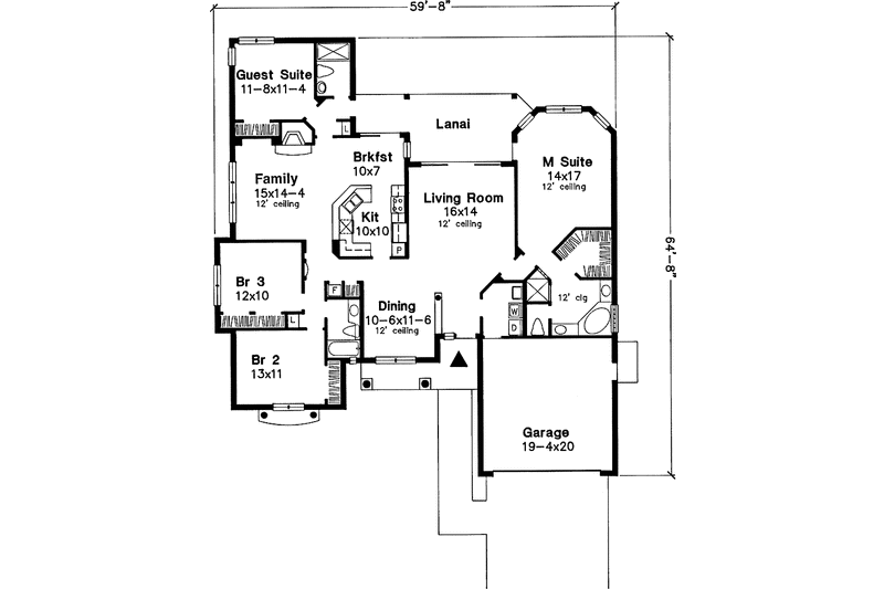 Home Plan - Floor Plan - Main Floor for Mediterranean House Plan #320-599 - 4 bed, 3 bath