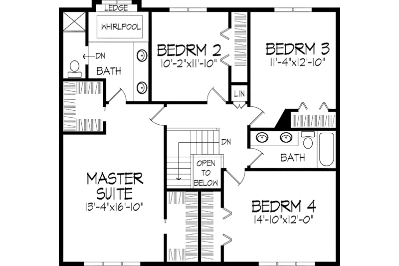 Architectural House Design - Floor Plan - Upper Floor for Tudor House Plan #51-907 - 4 bed, 2.5 bath