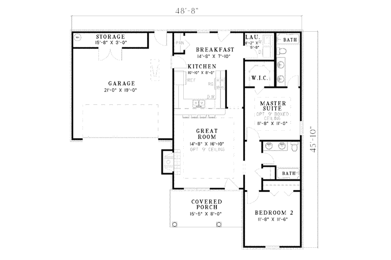 Home Plan - Floor Plan - Main Floor for Traditional House Plan #17-1116 - 2 bed, 2 bath