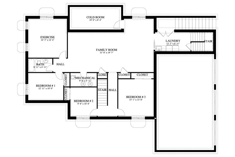 Architectural House Design - Floor Plan - Lower Floor for Farmhouse House Plan #1060-368 - 5 bed, 4 bath