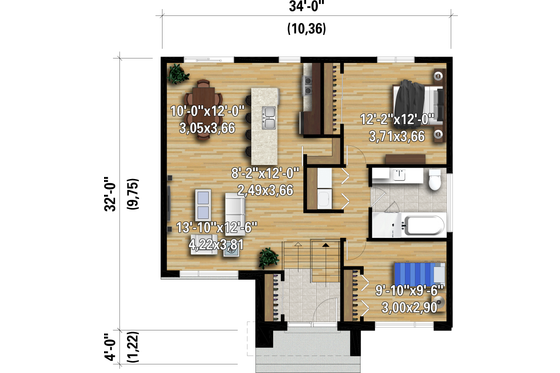 Floor Plan - Main Floor for Contemporary House Plan #25-4895 - 2 bed, 1 bath