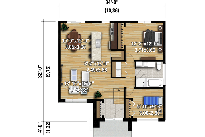 Home Plan - Floor Plan - Main Floor for Contemporary House Plan #25-4895 - 2 bed, 1 bath