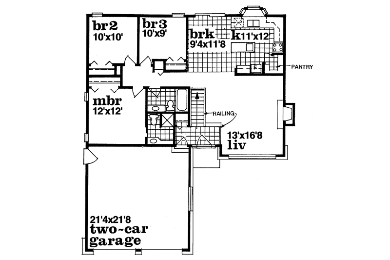 Dream House Plan - Floor Plan - Main Floor for Ranch House Plan #47-785 - 3 bed, 2 bath