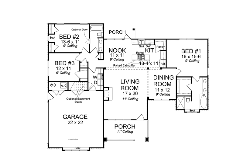 Dream House Plan - Floor Plan - Main Floor for Traditional House Plan #513-2143 - 3 bed, 2 bath