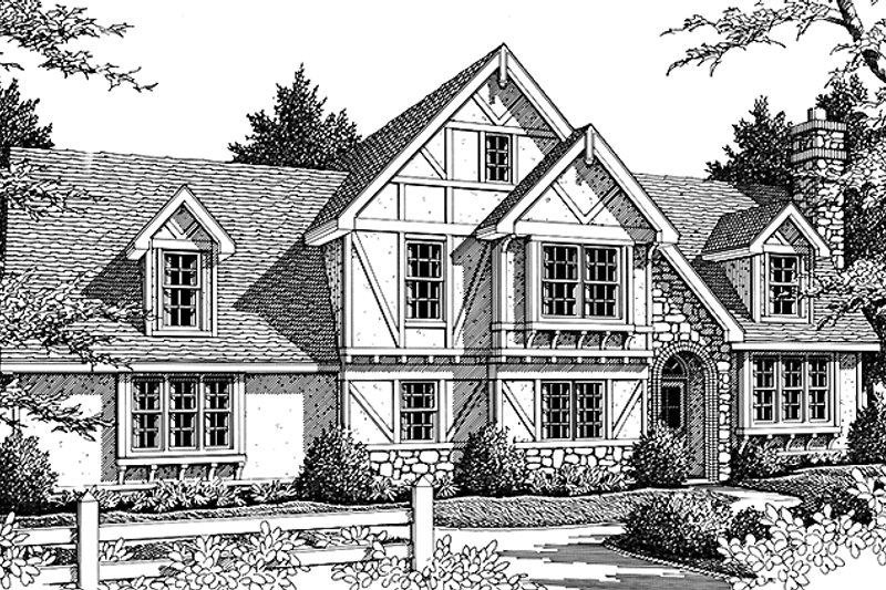 Home Plan - Tudor Exterior - Front Elevation Plan #1037-37
