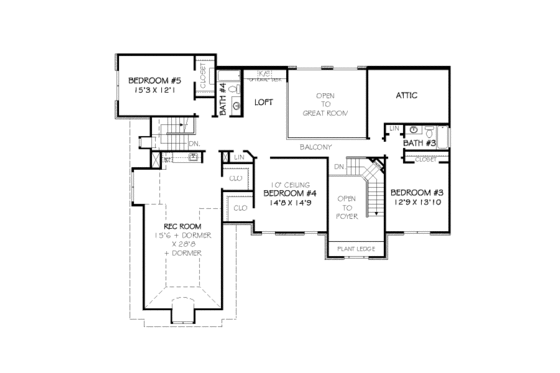 Floor Plan - Upper Floor for European House Plan #424-364 - 5 bed, 4 bath