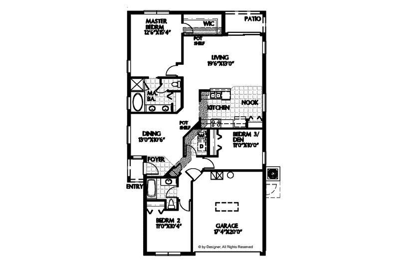 Home Plan - Floor Plan - Main Floor for Mediterranean House Plan #999-95 - 3 bed, 2 bath