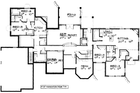 Floor Plan - Lower Floor for Traditional House Plan #308-127 - 6 bed, 4.5 bath