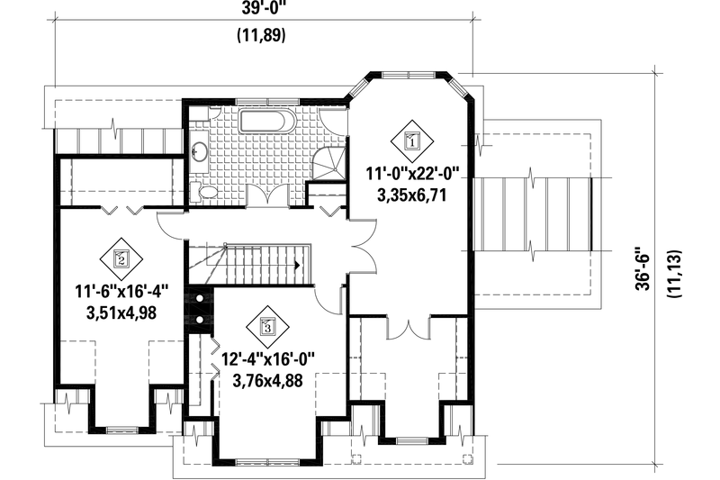 House Blueprint - Floor Plan - Upper Floor for Country House Plan #25-4709 - 3 bed, 2 bath