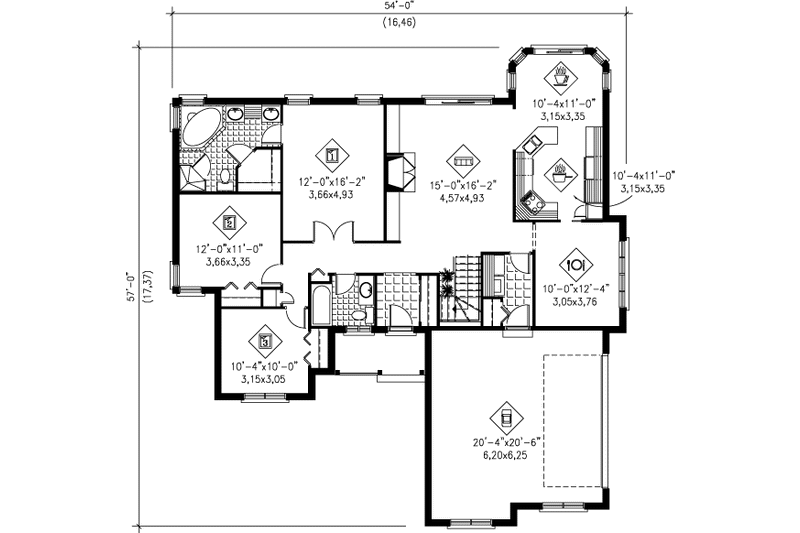 Home Plan - Floor Plan - Main Floor for European House Plan #25-131 - 3 bed, 2 bath