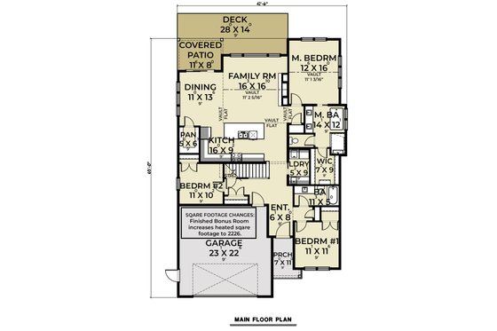Floor Plan - Main Floor for Farmhouse House Plan #1070-165 - 3 bed, 2 bath