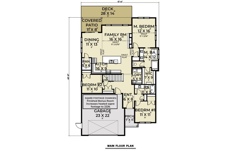Architectural House Design - Floor Plan - Main Floor for Farmhouse House Plan #1070-165 - 3 bed, 2 bath