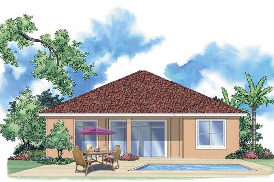 Exterior - Rear Elevation for Mediterranean House Plan #930-393 - 2 bed, 2 bath