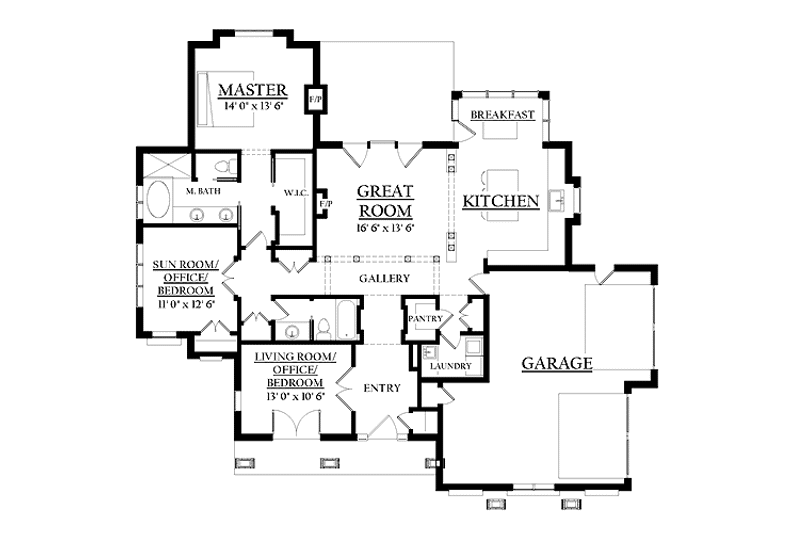 Home Plan - Floor Plan - Main Floor for Colonial House Plan #937-38 - 3 bed, 2 bath