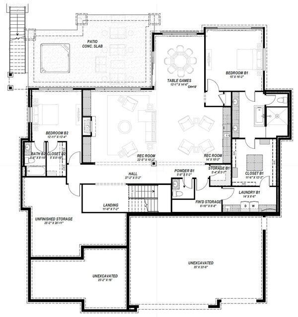 Architectural House Design - Floor Plan - Lower Floor for Ranch House Plan #1069-46 - 3 bed, 3.5 bath