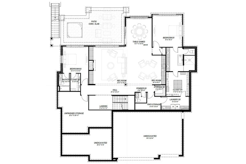 Architectural House Design - Floor Plan - Lower Floor for Ranch House Plan #1069-46 - 3 bed, 3.5 bath