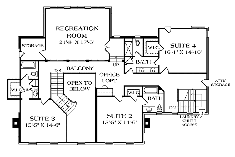Dream House Plan - Floor Plan - Upper Floor for Colonial House Plan #453-591 - 5 bed, 5.5 bath