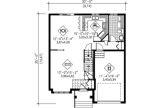 Floor Plan - Main Floor for European House Plan #25-2133 - 3 bed, 1.5 bath