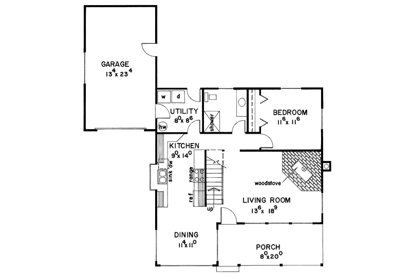 Home Plan - Floor Plan - Main Floor for Country House Plan #60-746 - 2 bed, 2 bath