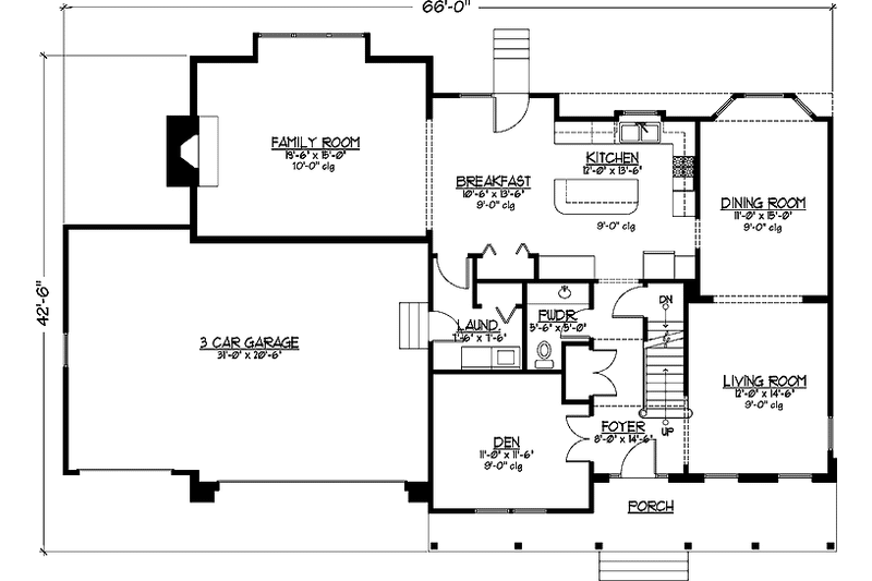 House Blueprint - Floor Plan - Main Floor for Country House Plan #978-17 - 4 bed, 2.5 bath