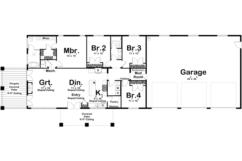 House Design - Floor Plan - Main Floor for Barndominium House Plan #455-251 - 4 bed, 2 bath