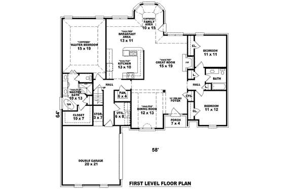 Floor Plan - Main Floor for European House Plan #81-1087 - 3 bed, 2 bath