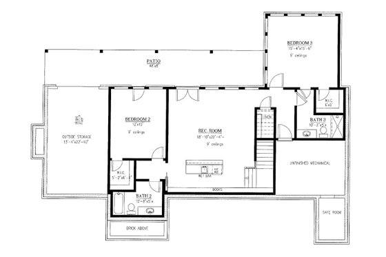 Floor Plan - Lower Floor for Craftsman House Plan #437-112 - 3 bed, 3.5 bath