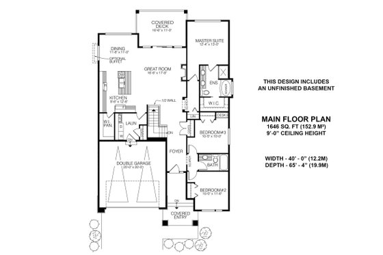 Floor Plan - Main Floor for Bungalow House Plan #1100-109 - 3 bed, 2 bath