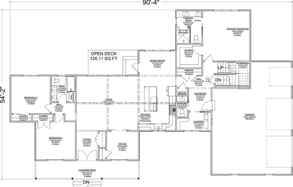 House Blueprint - Floor Plan - Main Floor for Ranch House Plan #1116-42 - 3 bed, 2.5 bath