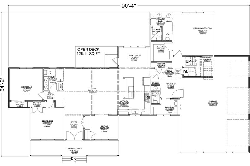 House Blueprint - Floor Plan - Main Floor for Ranch House Plan #1116-42 - 3 bed, 2.5 bath