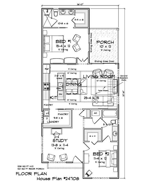Home Plan - Floor Plan - Main Floor for Cottage House Plan #513-2500 - 2 bed, 2 bath