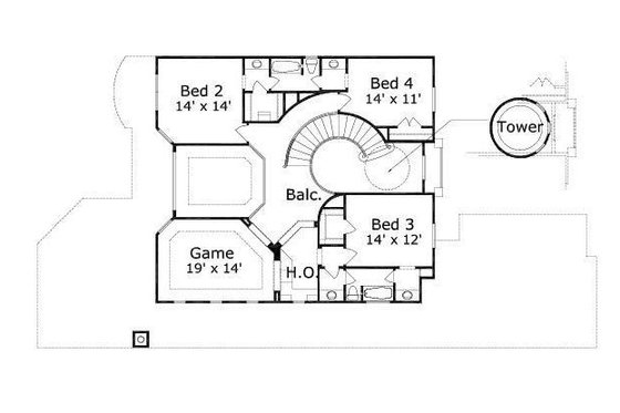 Floor Plan - Upper Floor for European House Plan #411-407 - 4 bed, 3.5 bath