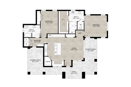Floor Plan - Main Floor for Contemporary House Plan #1110-31 - 2 bed, 2 bath