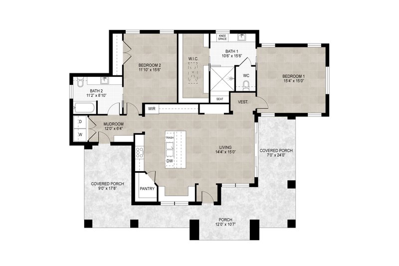 Architectural House Design - Floor Plan - Main Floor for Contemporary House Plan #1110-31 - 2 bed, 2 bath