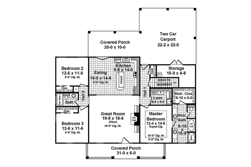 Dream House Plan - Floor Plan - Main Floor for Country House Plan #21-394 - 3 bed, 2 bath