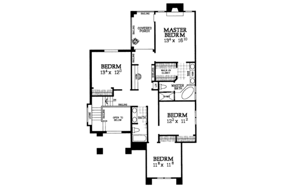 Floor Plan - Upper Floor for Traditional House Plan #72-343 - 4 bed, 3 bath