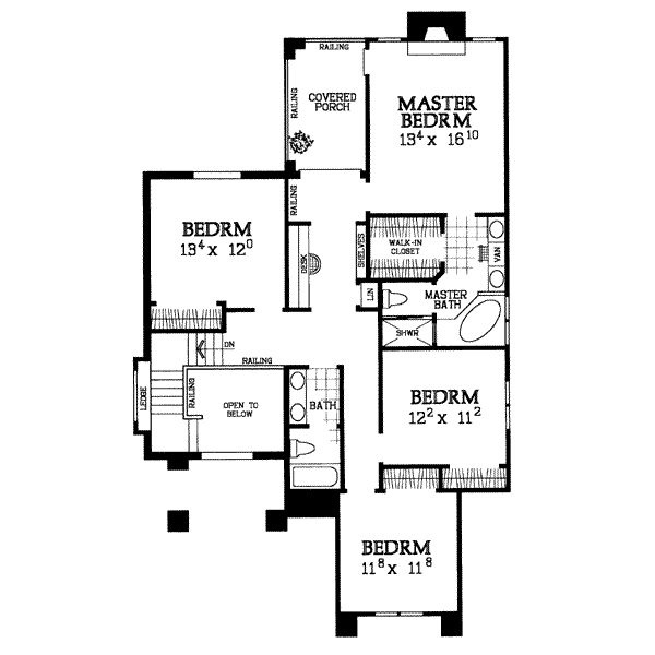 House Blueprint - Traditional Floor Plan - Upper Floor Plan #72-343