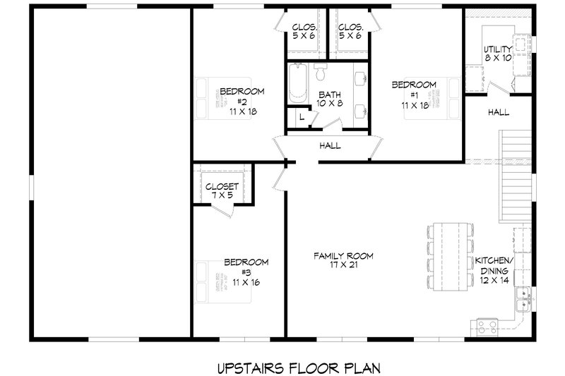 House Design - Floor Plan - Upper Floor for Farmhouse House Plan #932-1060 - 3 bed, 1 bath