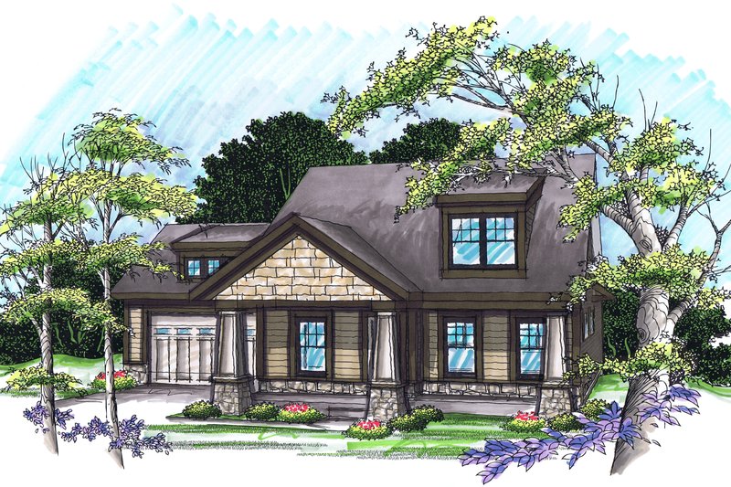 House Blueprint - Craftsman Exterior - Front Elevation Plan #70-1021