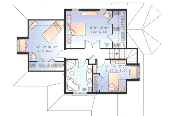 Floor Plan - Upper Floor for European House Plan #23-380 - 3 bed, 1.5 bath