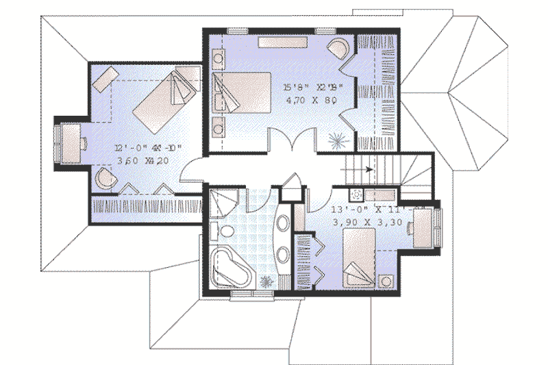 Home Plan - Floor Plan - Upper Floor for European House Plan #23-380 - 3 bed, 1.5 bath